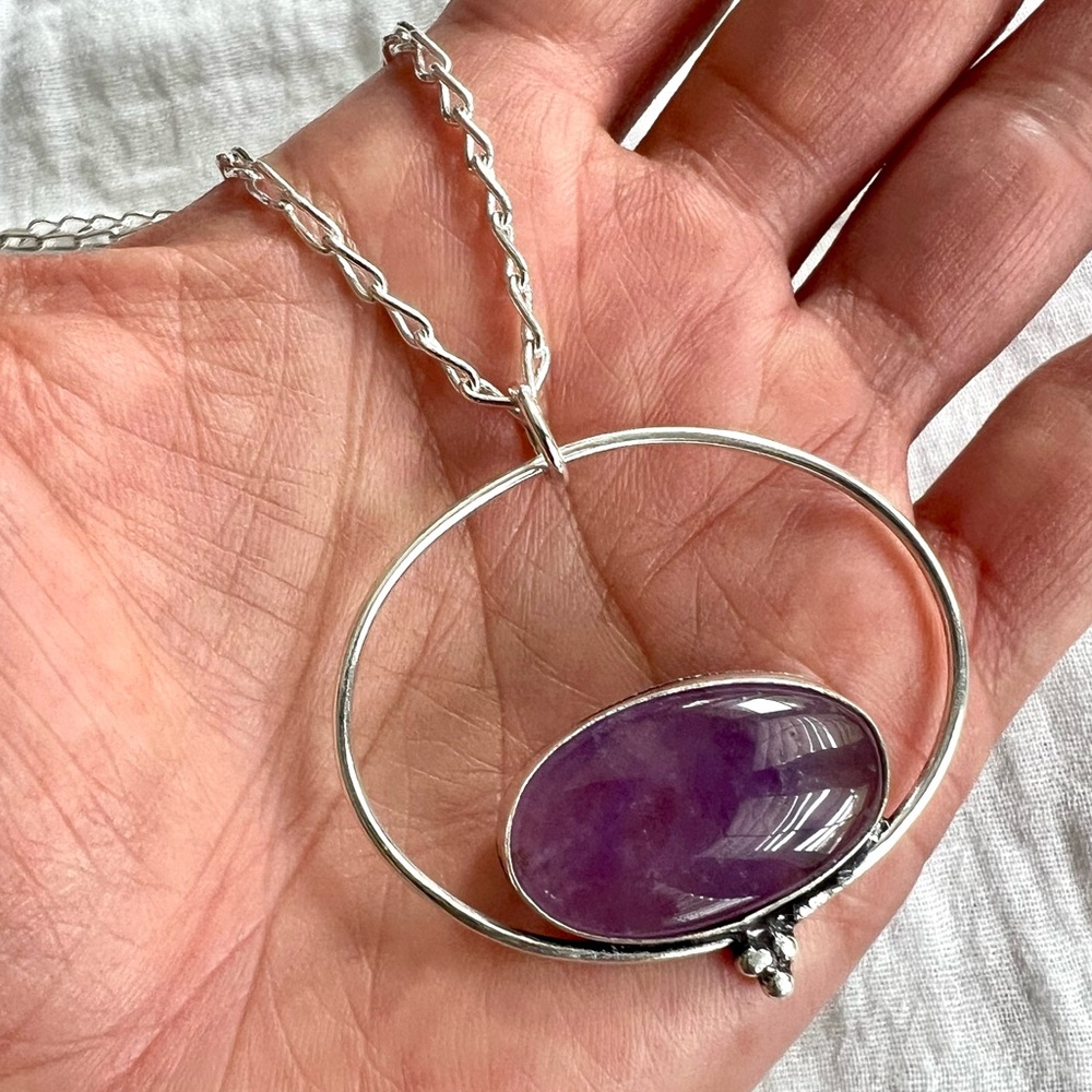 925 Modern Organic Amethyst Necklace Pendant